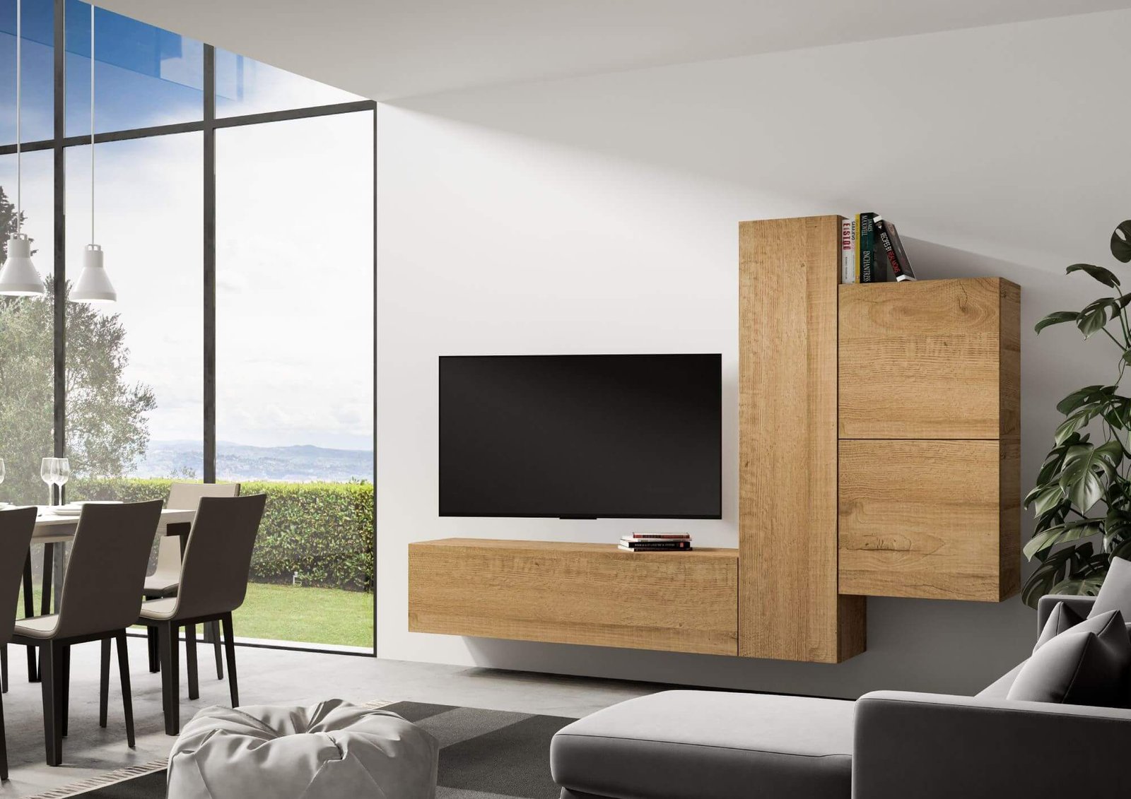 Composizione parete soggiorno A112 L.254 H.173,6 P.39,2 – ISOKA