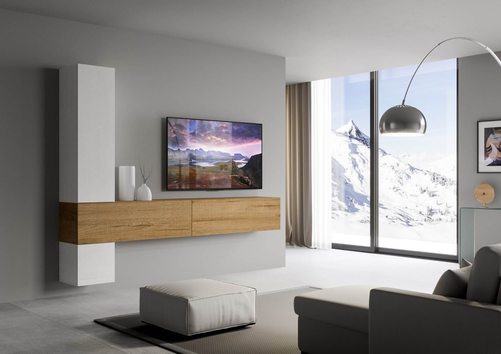 Composizione parete soggiorno A113 L.268 H.214 P.39,2 – ISOKA