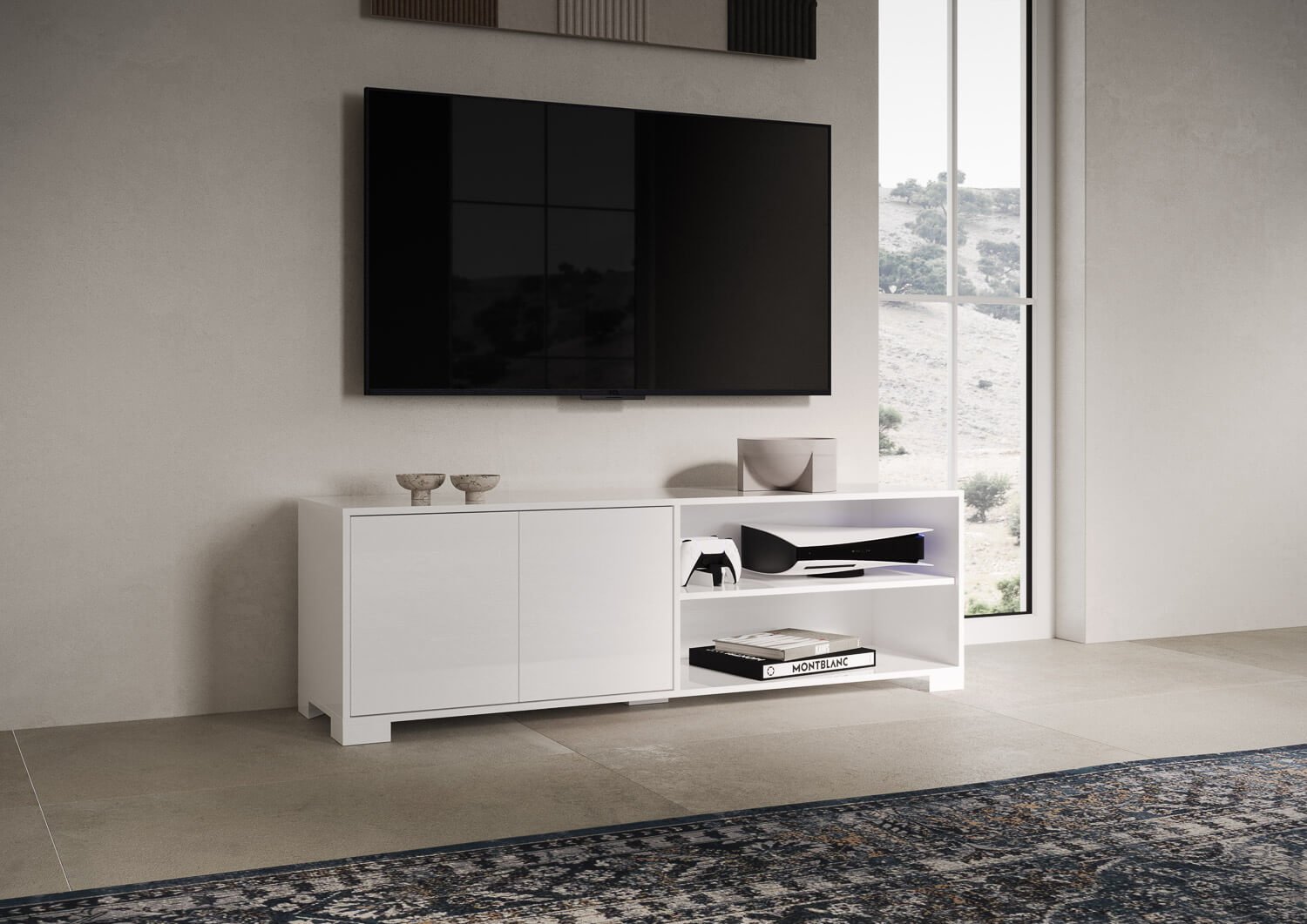 Porta TV 2 ante con vano a giorno 150x40x40 cm – LUMINA