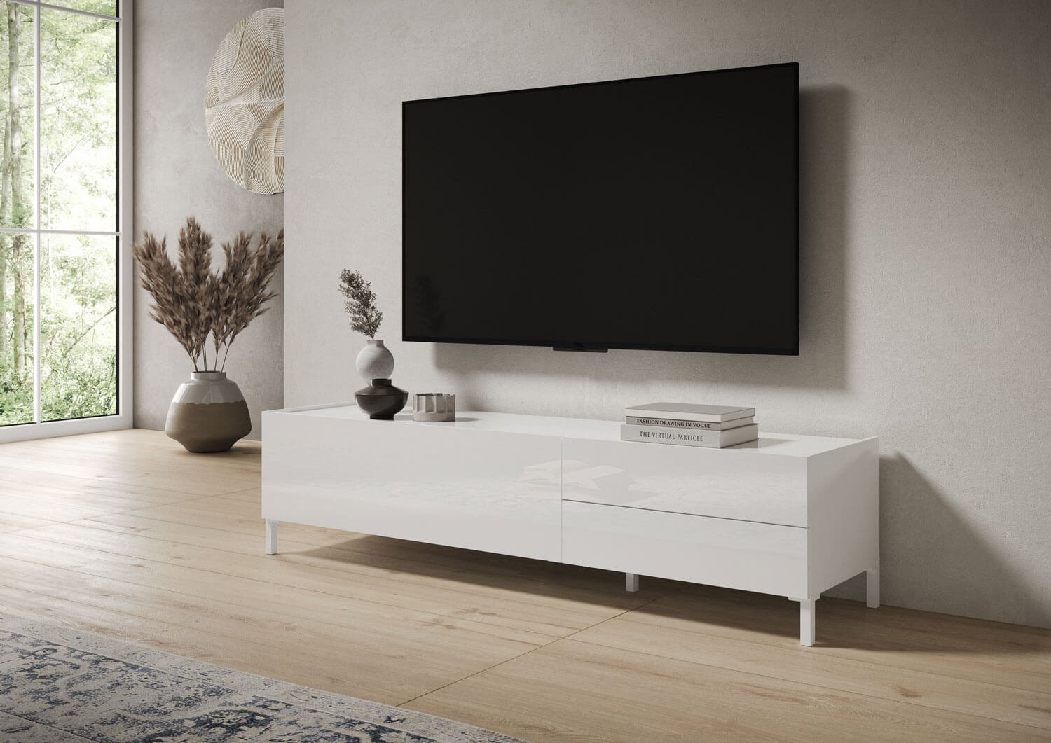 Porta TV 1 ribalta 2 cassetti 160x42x40 cm – SOLARIA