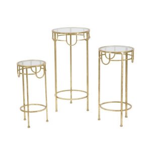 Set Tavolino Dorato 3 PZ cm diam 33X70 – 28X60 – 23X50 – GOLD 3 PZ