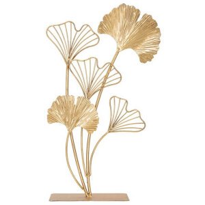 Soprammobile moderno in metallo dorato con foglie di ginkgo - GINKIS