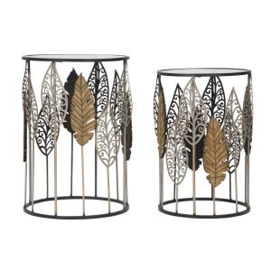 Tavolini in Ferro e Legno con Foglie Coppia cm 38X55 - 33X50 - FOGLIEOPPIA