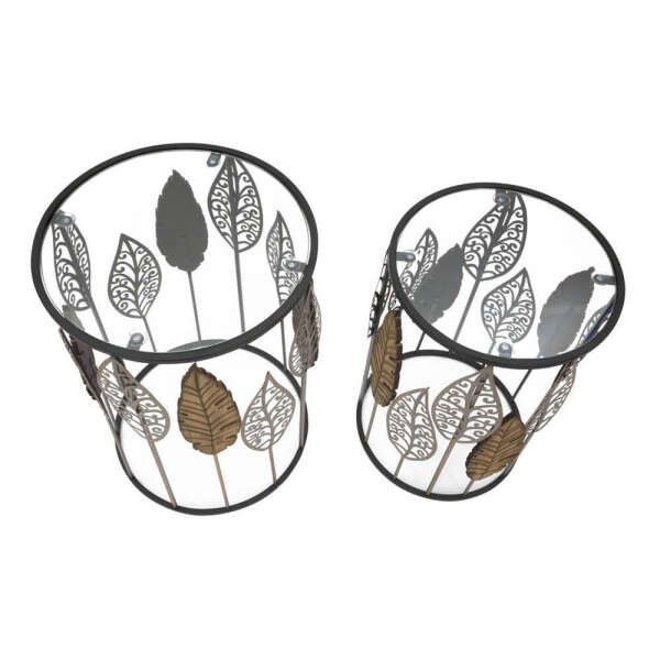 Tavolini in Ferro e Legno con Foglie Coppia cm 38X55 – 33X50 – FOGLIEOPPIA