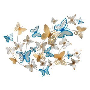 Decorazione Parete Muro Farfalle Oro cm 132X3,5X95,5 - BUTTERFLIES ORO/CELESTE