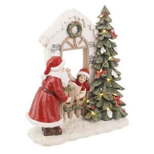 Casa Marien Babbo Natale con bambini 22x22.5H e LED