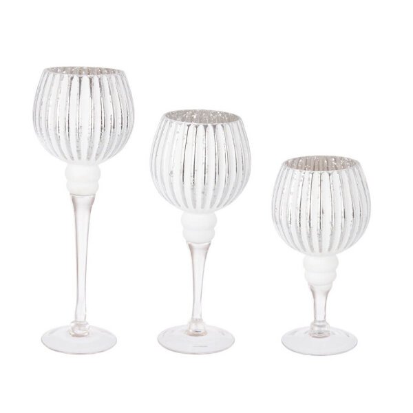 Set di 3 Portacandele Singolo Sheila in Calice Argento (2 Pezzi)