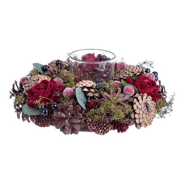 Portacandele Singolo Mary Tondo Naturale con Rosa (2 Pezzi)