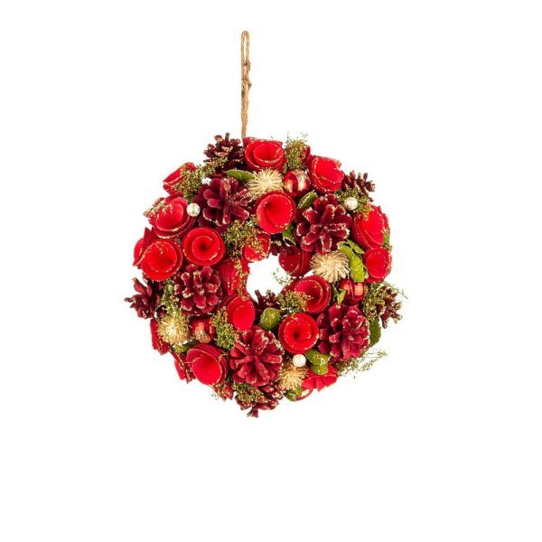 Corona Natale Becky Rossa Diametro 25cm (6 Pezzi)