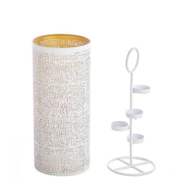 Porta tealight 4 pezzi Icelyn bianco-oro