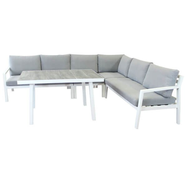 Salotto angolare da giardino con cuscini e tavolino - TRIESTE - Bianco