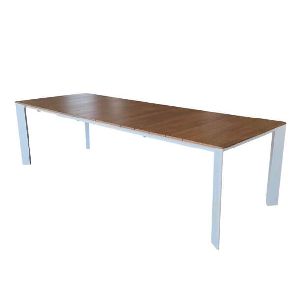 Tavolo da giardino allungabile piano effetto legno 215-280x100 cm - DEUS - Bianco