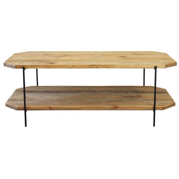 Tavolino in pino riciclato con doppio ripiano cm 120×60 – PINE