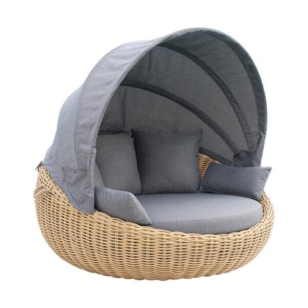Divano Letto da giardino rotondo polyrattan marrone – CLARISSA