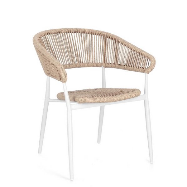 Sedia con braccioli bianco e beige – NAVORA