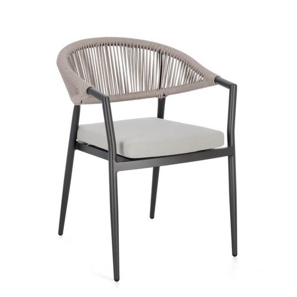Sedia con braccioli e cuscino colore antracite e khaki - KAELIS
