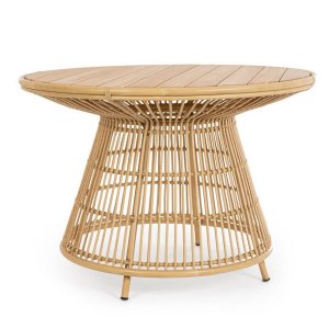 Tavolo da giardino rotondo in alluminio piano in teak - NOBLE