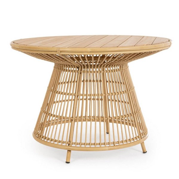 Tavolo da giardino rotondo in alluminio piano in teak - NOBLE