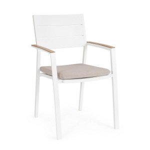 Sedia con braccioli e cuscino bianco (4 Pezzi) - VELISSA