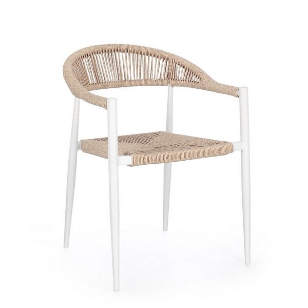 Sedia con braccioli bianco e beige (4 Pezzi) - ELARIA