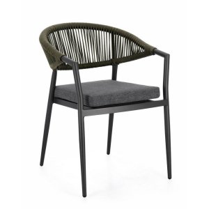 Sedia con braccioli e cuscino colore antracite e verde (4 Pezzi) - KAELIS