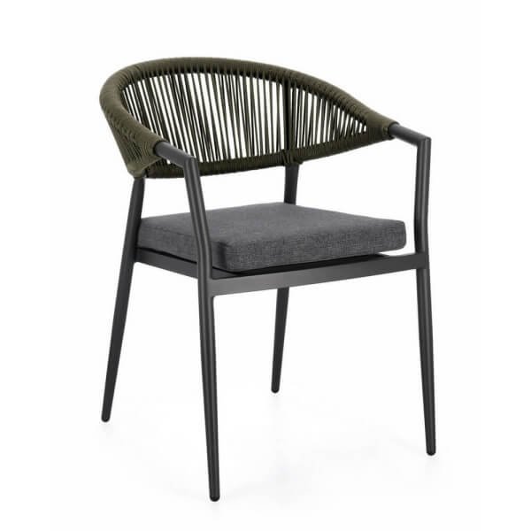 Sedia con braccioli e cuscino colore antracite e verde (4 Pezzi) - KAELIS