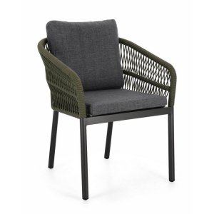 Sedia con braccioli e cuscino colore antracite e verde (4 Pezzi) - SILVETH