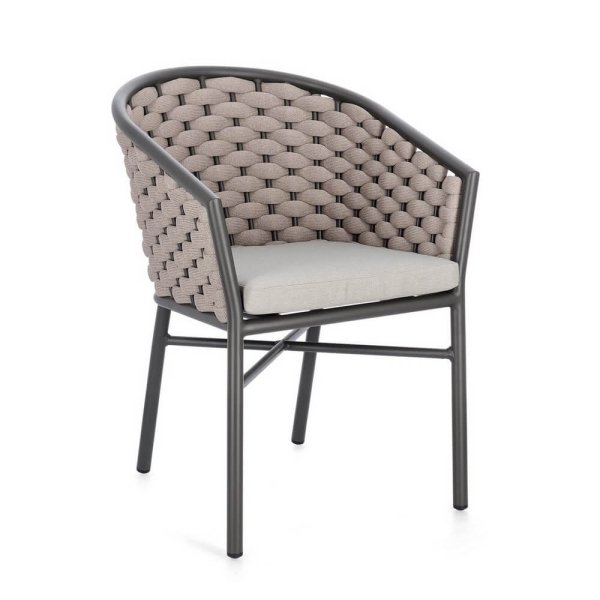 Sedia con braccioli e cuscino colore antracite e khaki (4 Pezzi) - NIREYA