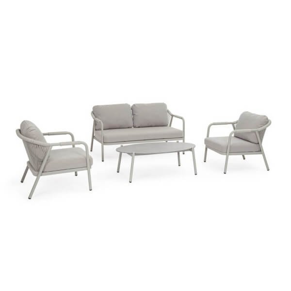 Set salotto 4 posti in alluminio con cuscini - VERALIS - Grigio