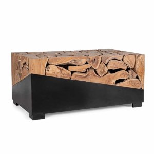 Tavolino retangolare con piano in radice di teak 100x60 - MONTEGO
