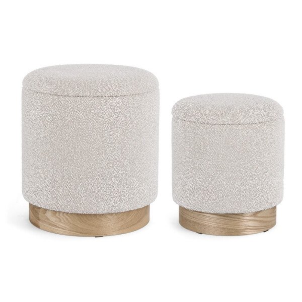 Pouf Contenitore Bouclé Bianco Moderno da Interno - BRIAN - Grigio