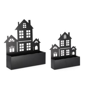 Set 2 portavasi decorativi con disegno casa colore nero (2 Pezzi) - THANDOR