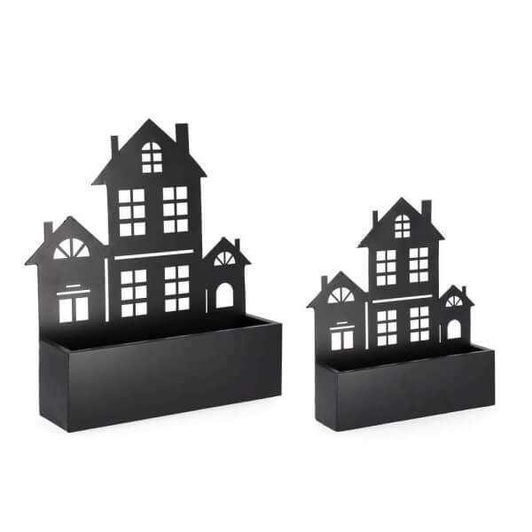 Set 2 portavasi decorativi con disegno casa colore nero (2 Pezzi) - THANDOR