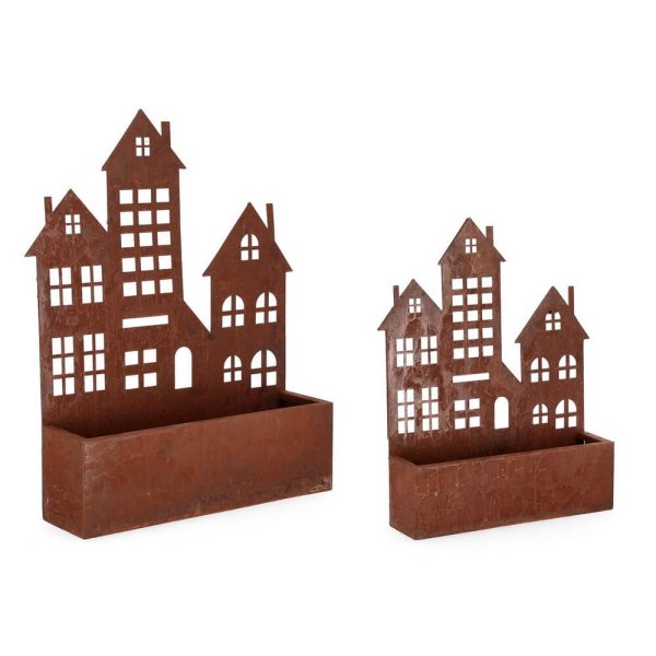Set 2 portavasi decorativi con villaggio colore ruggine (2 Pezzi) - MELIORA