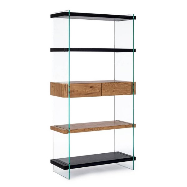 Libreria 4 piani 2 cassetti Wood nera - SARA