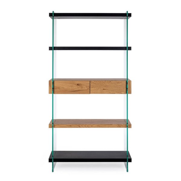 Libreria 4 piani 2 cassetti Wood nera – SARA
