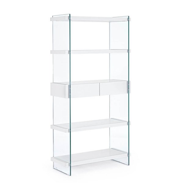 Libreria 4 piani 2 cassetti Wood Bianca - SARA