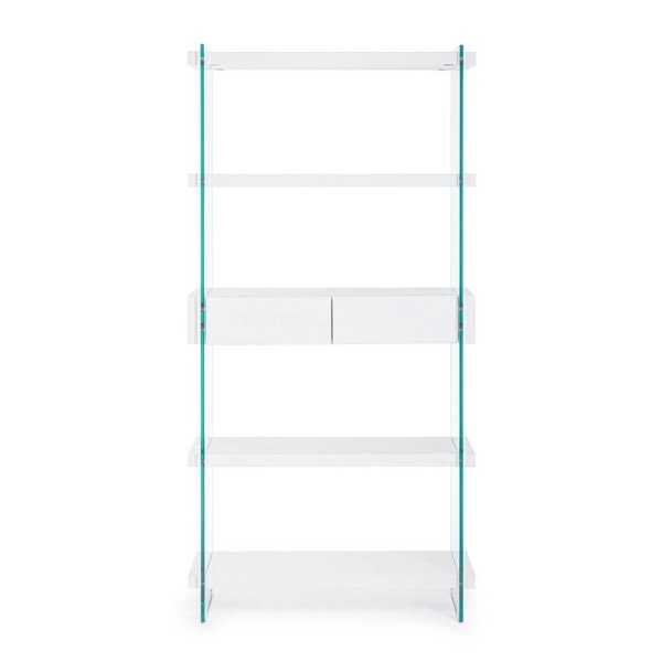 Libreria 4 piani 2 cassetti Wood Bianca – SARA