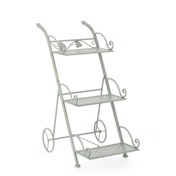 Porta Fiore 3 piani rettangolare Salvia con Ruote (4 Pezzi) - GIANNA