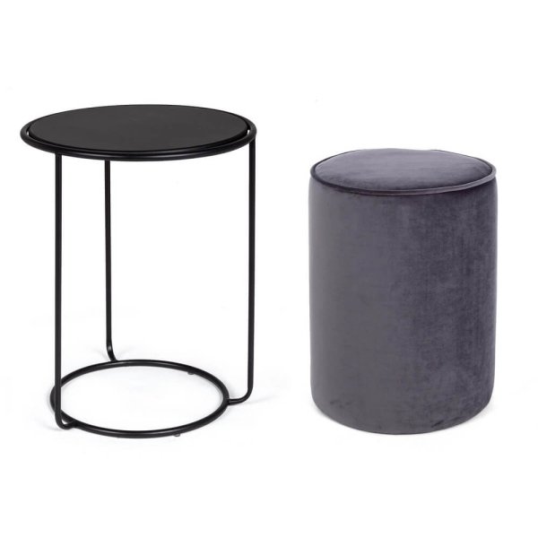 Set 2 Tavolini con Pouf in velluto - BRENDA