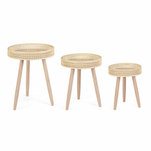 Set di 3 tavolino rotondo naturale (2 pezzi) - NAOMI