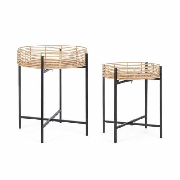 Set di 2 tavolino rendy rotondo naturale nero - LENNY