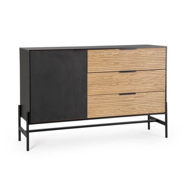 Credenza un'anta 3 cassetti nera Naturale - ALESSIA