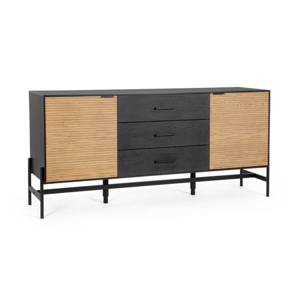 Credenza 2 ante 3 cassetti nera Naturale - ALESSIA