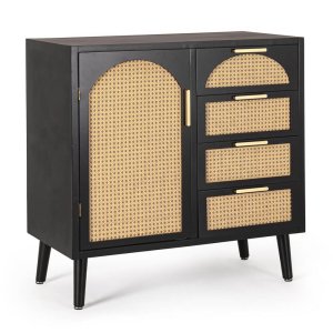 Credenza un'anta 4 cassetti nera ( Pezzi) - JOSIE