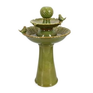Fontana da giardino verde con uccellini H68 con LED - LUNARA