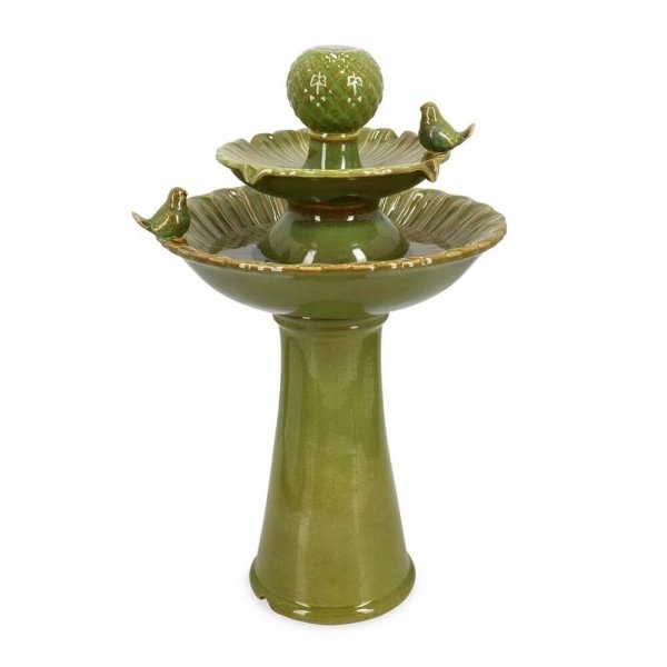 Fontana da giardino verde con uccellini H68 con LED - LUNARA