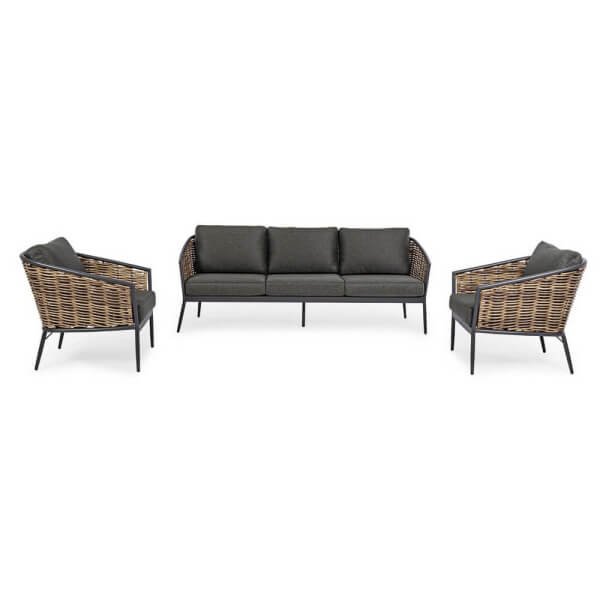 Set salotto 3 posti da esterno in alluminio con cuscini – MARIBELA