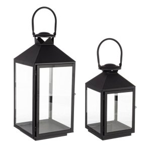 Set 2 Lanterne in Ferro Nero Stile Moderno da Interno - HENDERSON