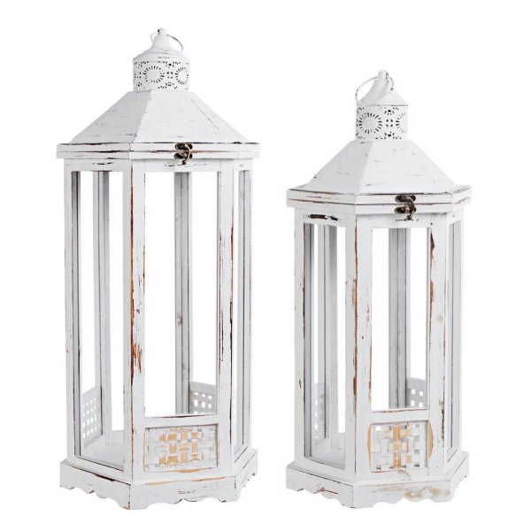 Set 2 Lanterne in Legno Bianco Rustico da Interno - JOHN